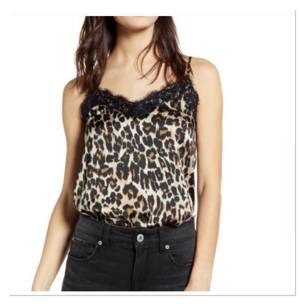 SOCIALITE Leopard Print Lace Trim Cami Top NWOT